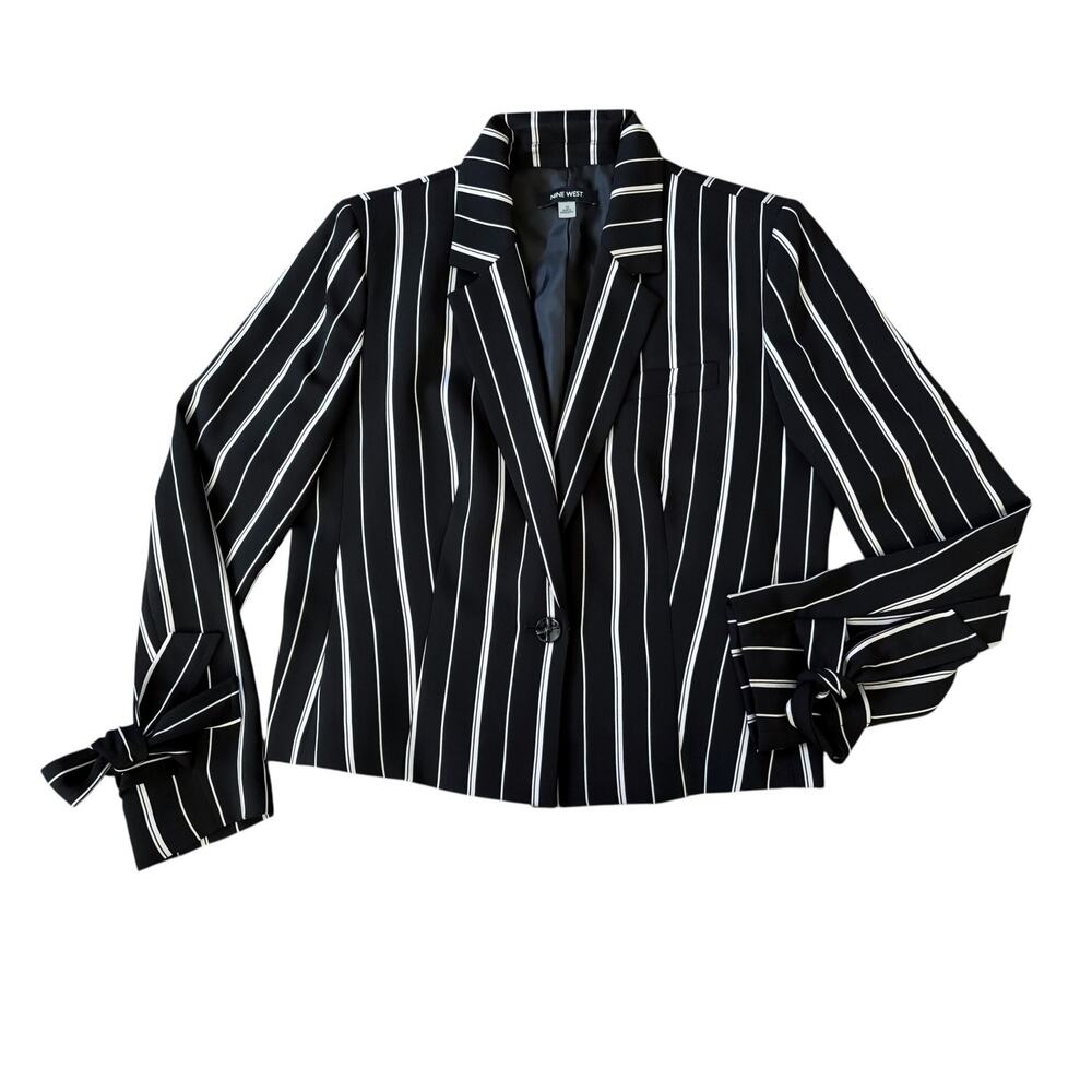 Nine West Black White Striped Jacket Blazer Womens Size 10